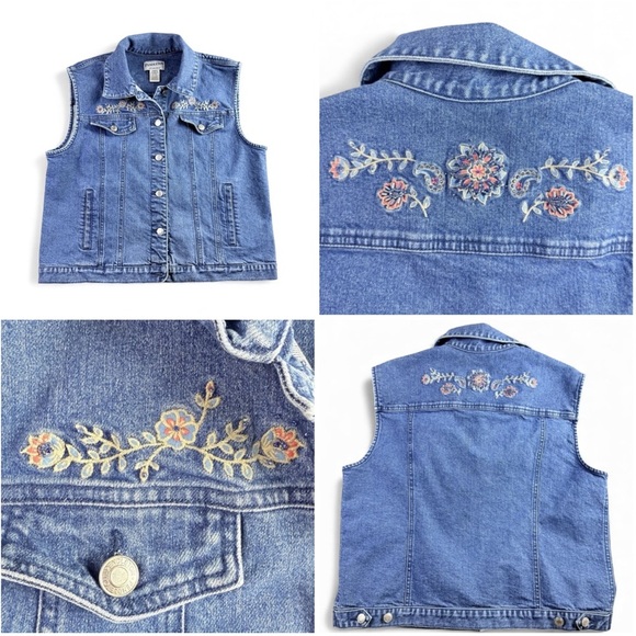 Pendleton Denim Vest Womens Large Blue Embroidered Beaded Floral Cowgirl Western - Picture 16 of 16